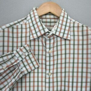 VTG Gianluca Isaia Plaid Button Down Dress Shirt Made in Italy 17 44 Cotton